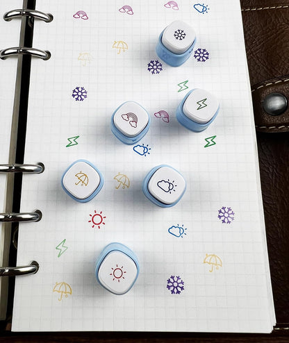 6-in-1 Pre Self-Inking Planner Stamp Set - Portable Emoticon Weather Themes Stamps with Storage Case for Bullet Journal, Scrapbooking, Travel, Daily Planning -100mm x 15mm (Quick-Dry Ink, 2pcs)