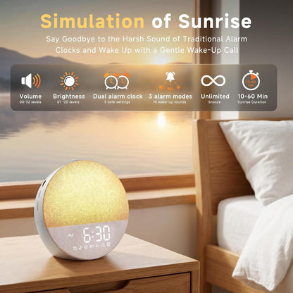 Geuuap Sunrise Alarm Clock, Natural Wake-Up Light White Noise Machine,Khaki