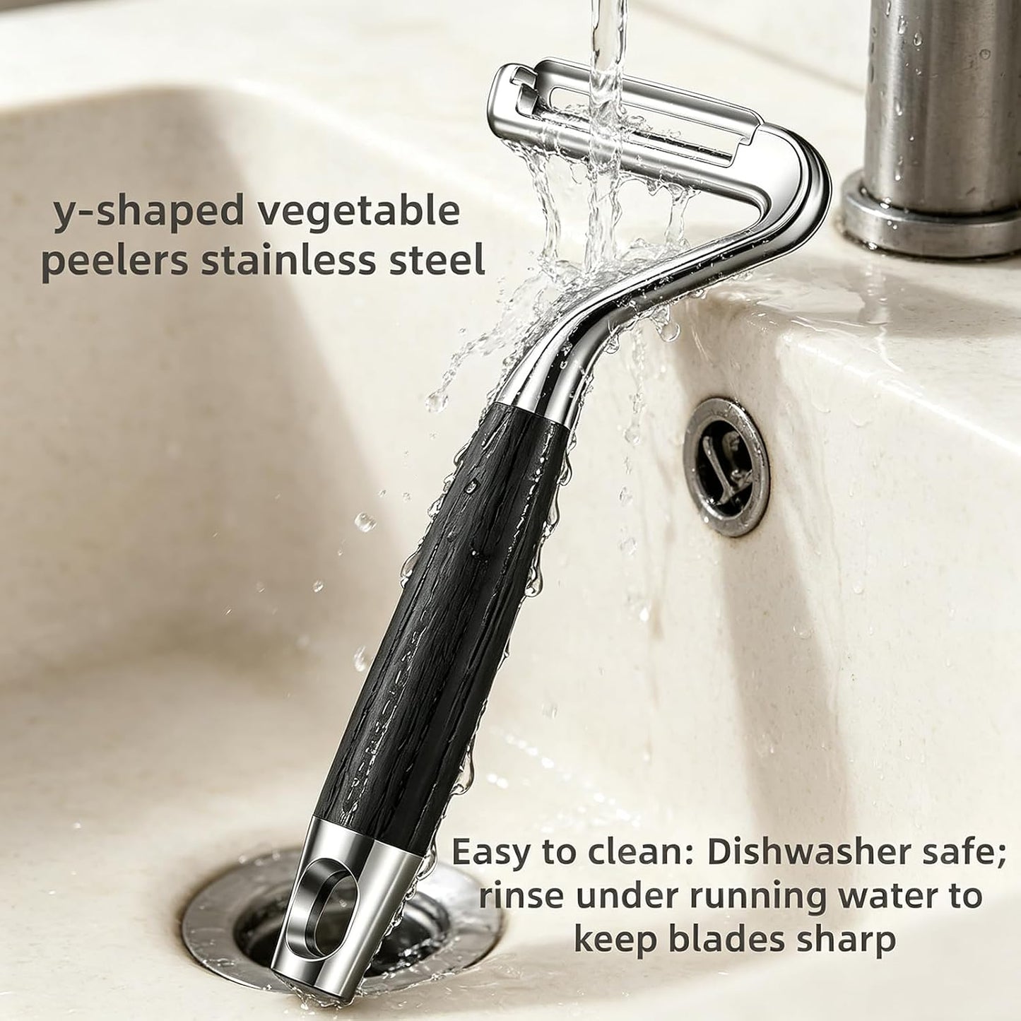 Large Y Veg Peeler, Wide Serrated Stainless Steel Blade Wood Handle | Practical cabbage peeler with built-in potato eye remover, lightweight compact kitchen tool. Ideal gift for home cooking