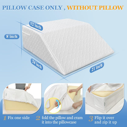 Wedge Pillow Cover case Leg Elevation Pillowcase Knee Post-Surgery Bed Wedge Replacement case with Pocket (Cover Only) - 24x21x8 Pillow Protector