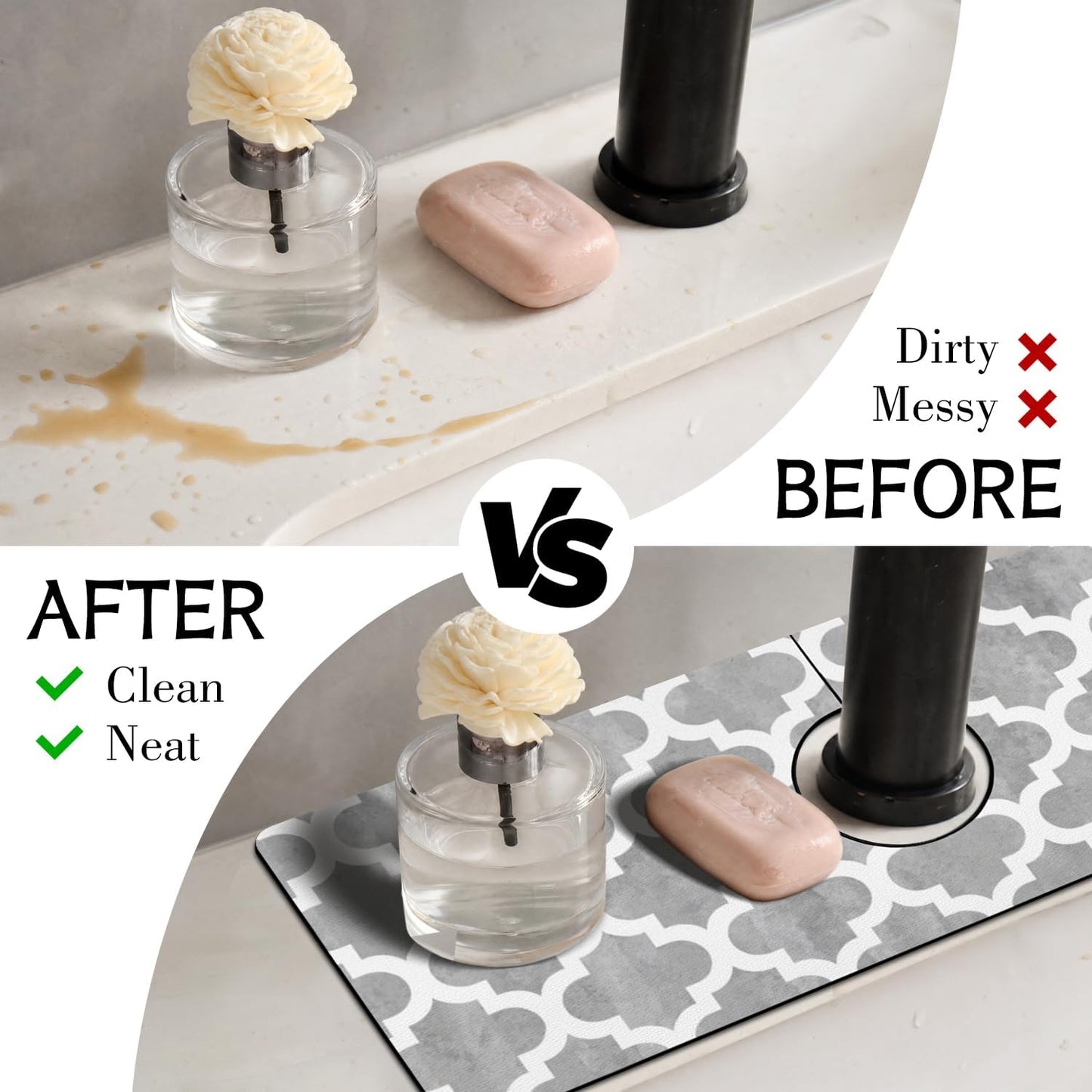 Light Brown White Checkered Kitchen Sink Splash Guard Faucet Mat,Faucet Non-Slip Absorbent Mat,Farmhouse Sink Splash Guard Behind Faucet for Kitchen Bathroom, 15"x5.5"