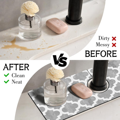 Light Brown White Checkered Kitchen Sink Splash Guard Faucet Mat,Faucet Non-Slip Absorbent Mat,Farmhouse Sink Splash Guard Behind Faucet for Kitchen Bathroom, 15"x5.5"