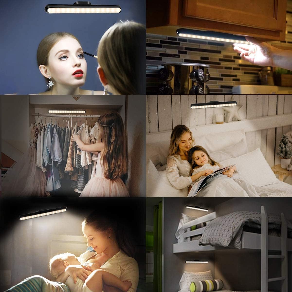 Dimmable Touch Light Bar Rechargeable Wall Mounted Reading Lights Stick on Bunk Bed Lamp Headboard Magnet Mount Wireless Portable 2000mah Battery LED for Closet Mirror Makeup (3W)