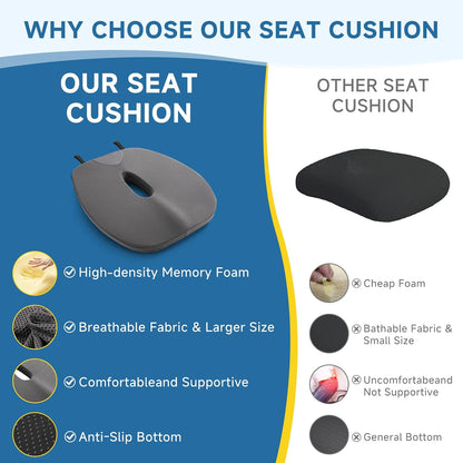 Car Seat Cushion for Driving Thin Seat Pad Drivers Seat Cushion | Better Visibility Sciatica Pain Relief High Density Memory Foam Breathable Mesh Non-Slip Base Machine Washable Cover