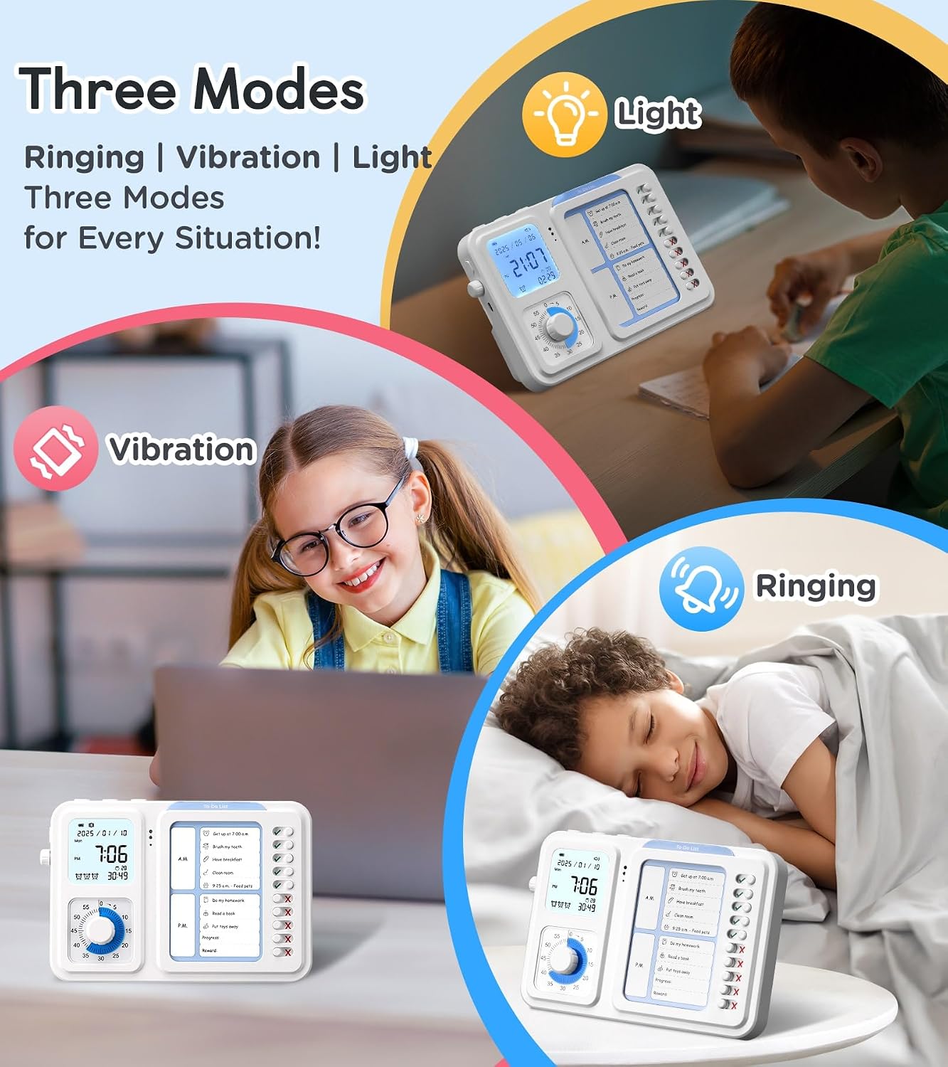 3-in-1 Visual Timer & ADHD Tool for Kids|Adults | Task Timer with Chore Chart Board, Visual Schedule for Kids Autism, Daily Checklist for Home, School, Classroom, Desk (White)