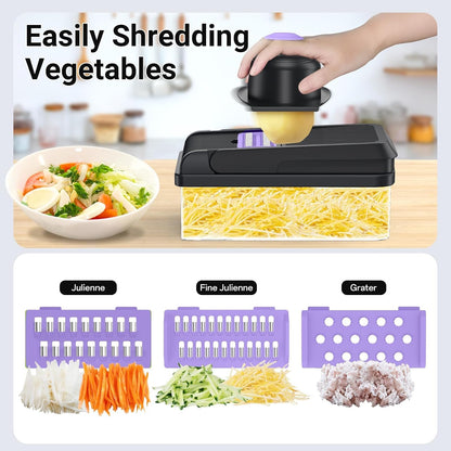 12-in-1 Vegetable Chopper with 7 Blades, Food Veggie Cutter, Green | Includes Egg Separator, Food Container and Finger Guard, Non-slip Base, for Chopping, Slicing, Shredding, and Mincing