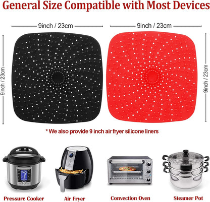 Upgrade Reusable Air Fryer Liners with Raised Silicone | Patented Product | BPA Free Non-Stick Air Fryer Mats | Air Fryer Silicone Tray Accessories | 2 Size Options – 9 Inch Square