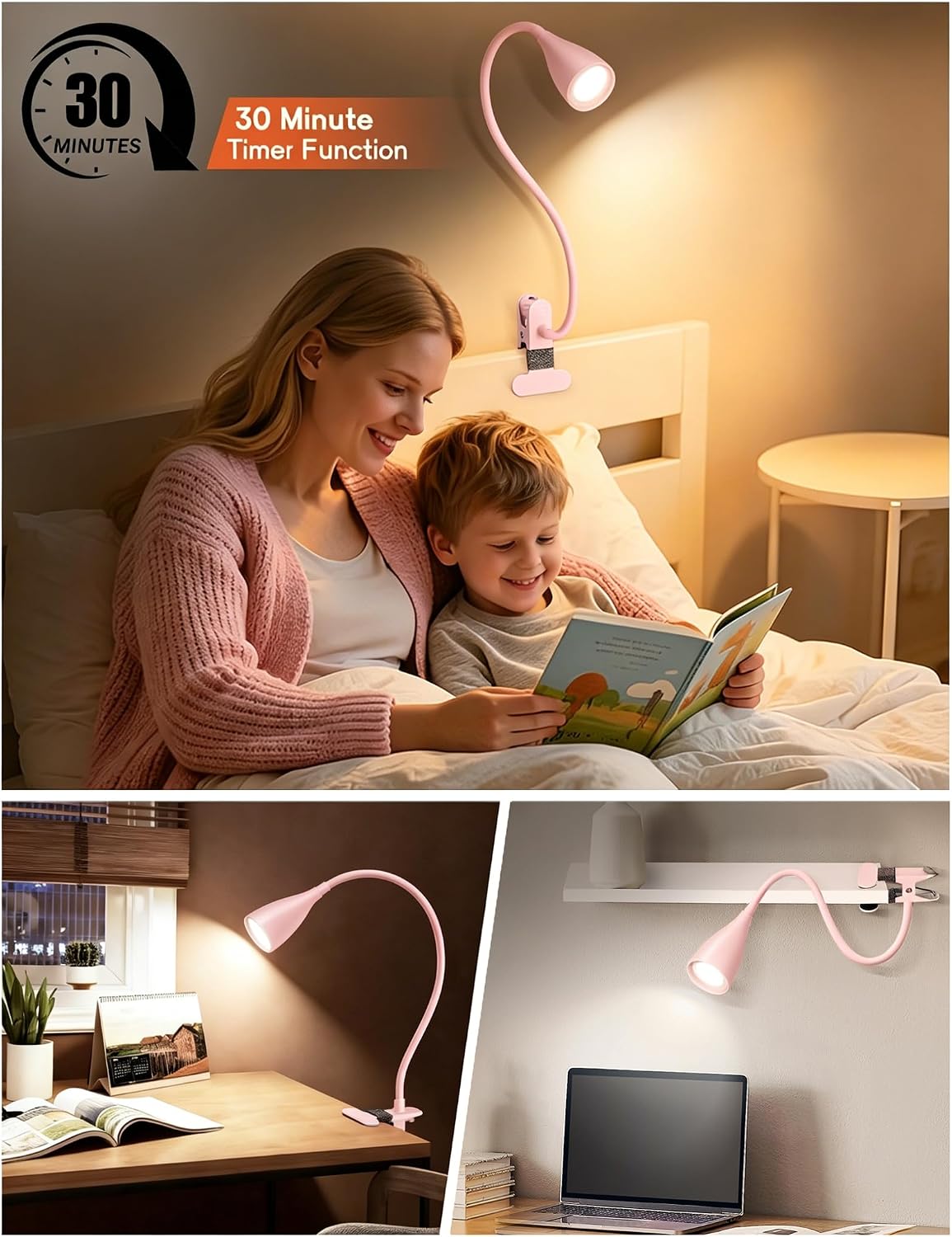 Reading Light for Book in Bed,Clip on Light Reading Lamp with Adapter Black