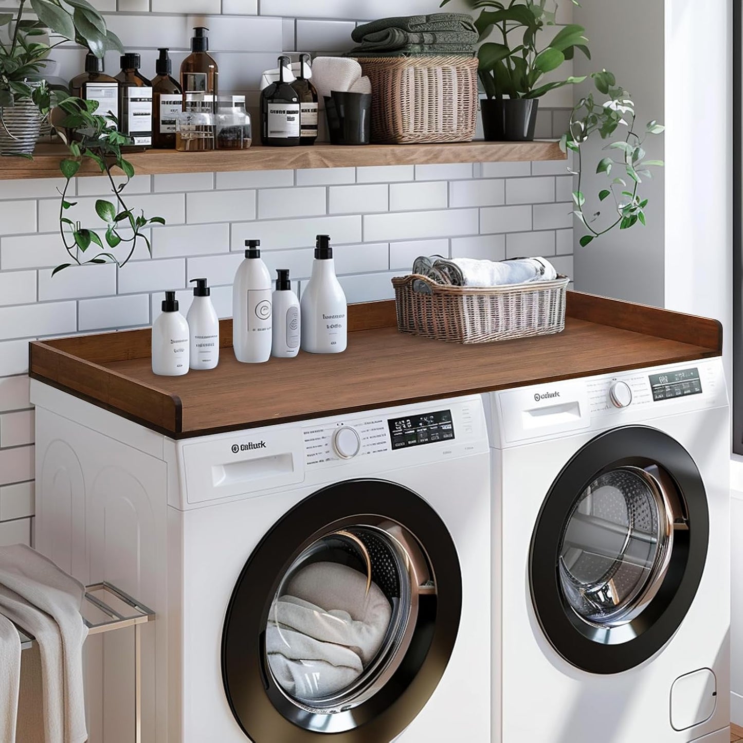 Gashell Washer Dryer Countertop, 27.5" x 54" Bamboo Washer and Dryer Countertop for Laundry Room Organization(Retro Brown)