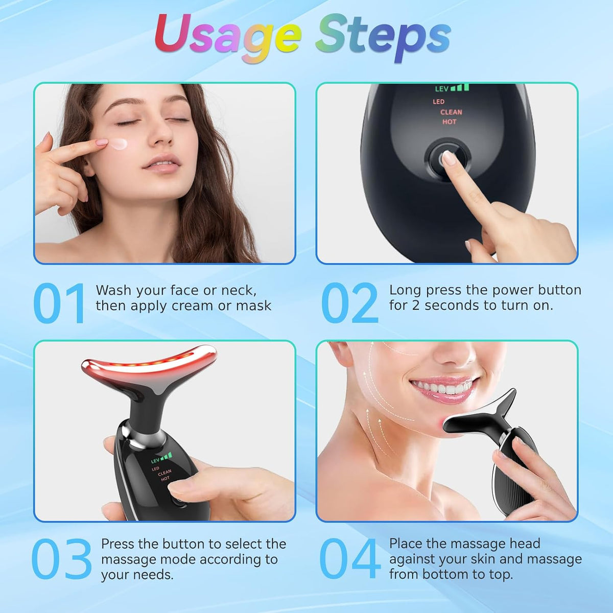 Face and Neck Massager T𝗈𝗈I, 7 C𝗈I𝗈r Facial Massager for Face and Neck, Face 𝖲cuIpting Tool for S𝗄in Care - Black