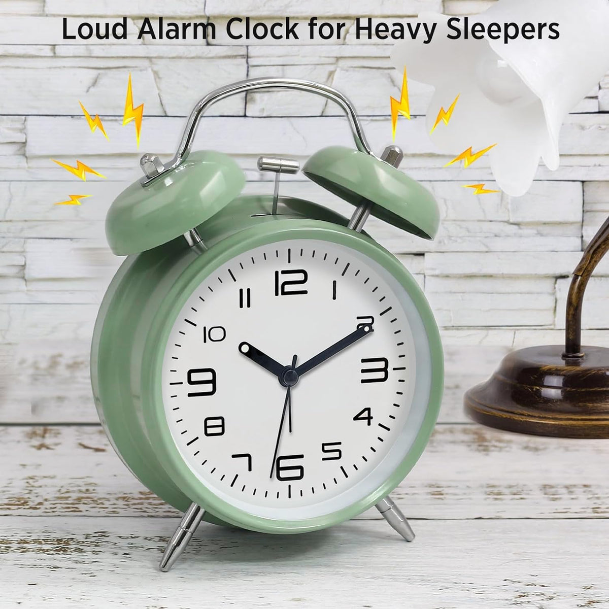 Azyh Loud Alarm Clock for Heavy Sleepers Adults, Metal 4 Inches Twin Bell Battery Operated Alarm Clocks for Bedrooms Decoration, Silent Non-Ticking, Back-to-School Gift (Red Brown)