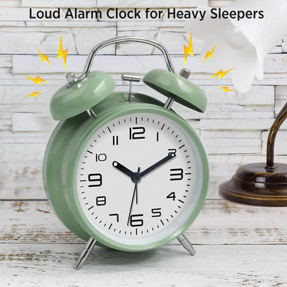 Azyh Loud Alarm Clock for Heavy Sleepers Adults, Metal 4 Inches Twin Bell Battery Operated Alarm Clocks for Bedrooms Decoration, Silent Non-Ticking, Back-to-School Gift (Red Brown)