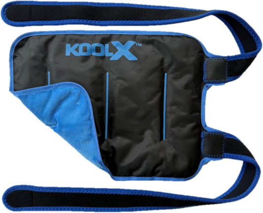 2 Pack KoolX Premium Gel Ice Packs for Injuries Reusable, Flexible Cold Wraps with Straps, Soft Plush & Nylon Sides, Extension Strap, Ice Pack for Knee, Back, Shoulder, Elbow & Calf - Medium + Large