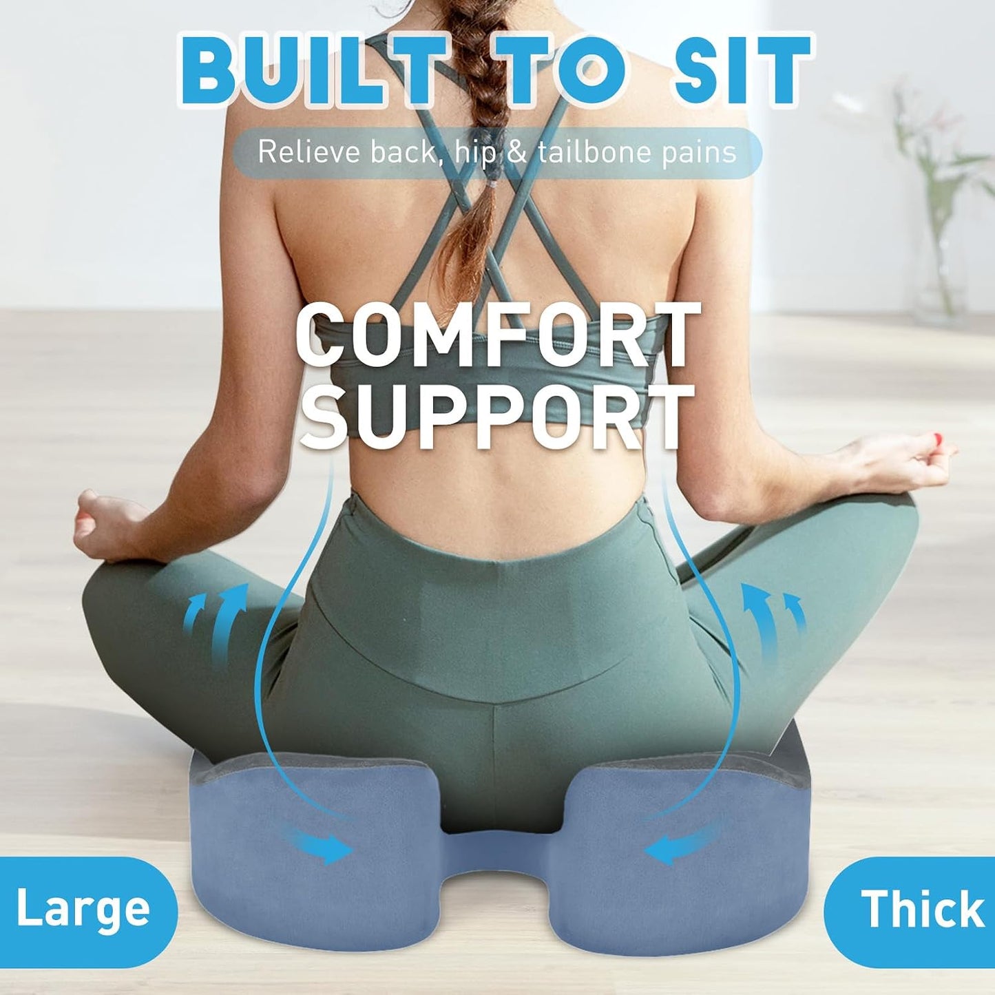 BlissTrends Memory Foam Seat Cushion for Office Chair & Car Seat, Black | 4.7in Ergonomic Tailbone & Sciatica Support with Removable Velvet Cover for Pressure Relief and Long Sitting Comfort