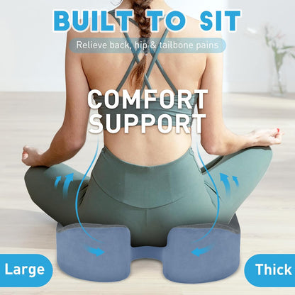 BlissTrends Memory Foam Seat Cushion for Office Chair & Car Seat, Black | 4.7in Ergonomic Tailbone & Sciatica Support with Removable Velvet Cover for Pressure Relief and Long Sitting Comfort