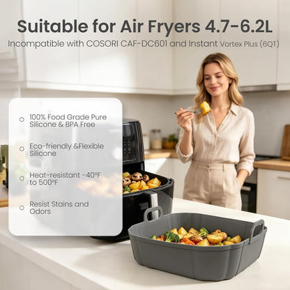 Redfly 2 Pack Silicone Air Fryer Liners,Square Reusable to 8.5in Air Fryer | Compatible with Ninja AF141 181、COSORI 5-6.5 QT Non-Stick Basket Inserts,Silicone Mat Bowl Air Fryer Accessories Kitchen