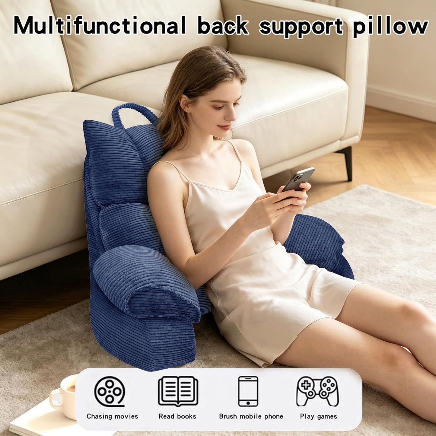 Reading Pillow for Bed with Arms, Back Support, Memory Foam（Grey Black） | Reading Pillow for Bed with High Arm Rests, Back Support Pillow for Sitting Up, Shredded Memory Foam for Reading, TV & Gaming