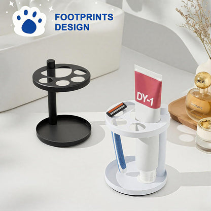 Metal Toothbrush Holder Stand for Bathroom: Stainless Steel Ventilated Organizer with Slots for Electric Toothbrushes, Toothpaste, Razors & Small Comb, Unique Footprint Base Design, Black