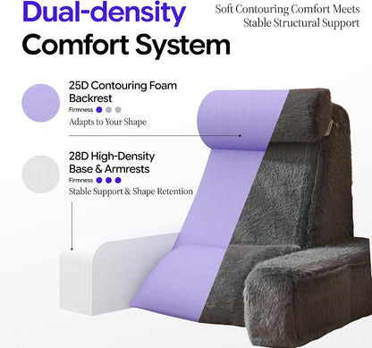 22" X-Large Reading Pillow for Bed Sitting Up with Sturdy Armrests & Supportive 60° Ergonomic Backrest Design for Reading, Gaming, TV & Relaxation