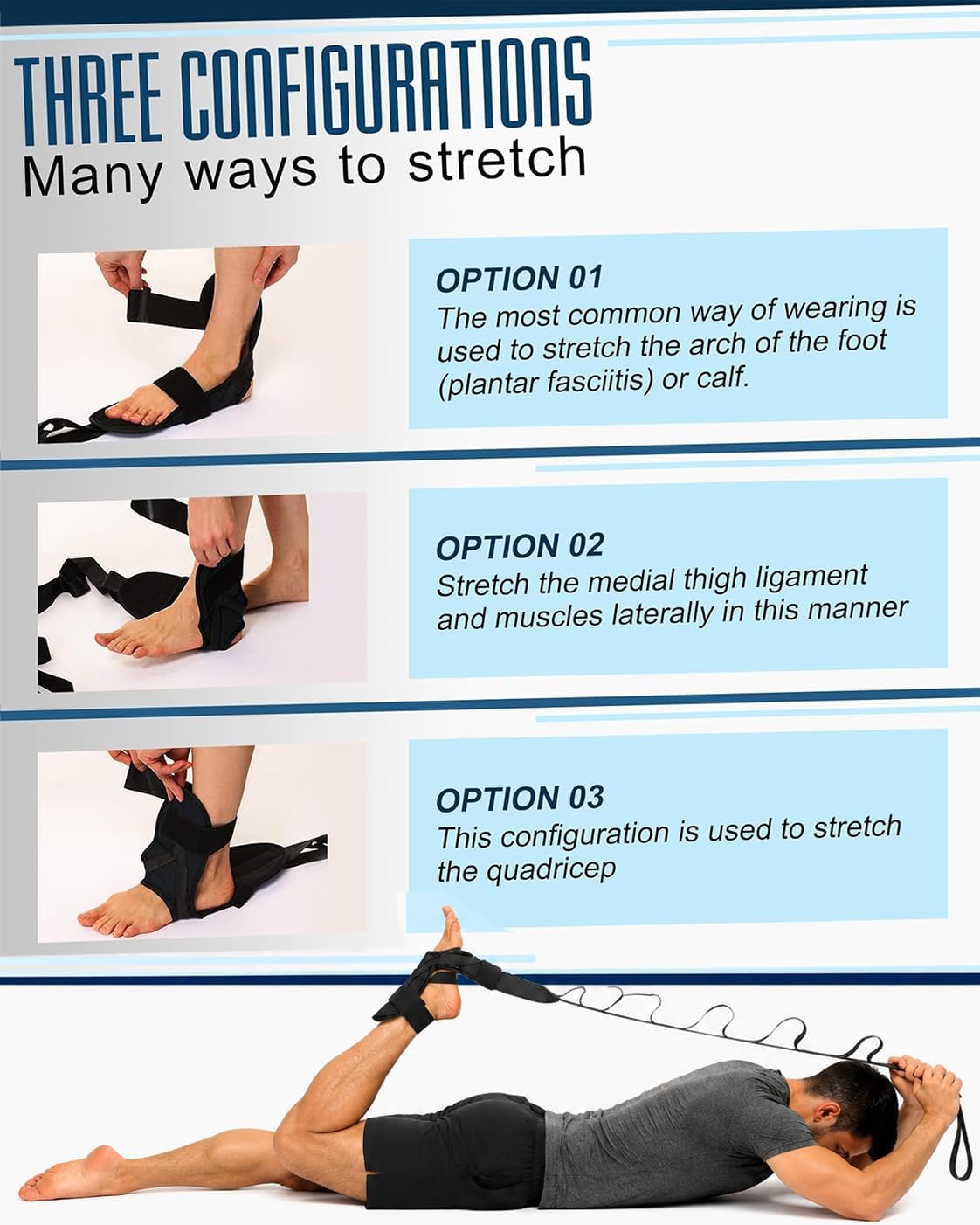 Plantar Fasciitis Stretch Strap with Foot Loop, Calf Stretcher for Achilles Tendon & Foot Pain Relief, Physical Therapy Stretching Band for Flexibility, Recovery and Rehabilitation