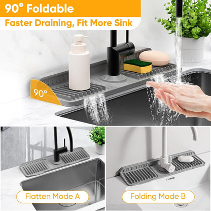 24'' Longer Faucet Mat for Kitchen Sink Splash Guard[7° Slope Fast Self-draining][Snap Lock Fit]Kitchen Sink Faucet Mat Splash Guard Kitchen Sink Area Water Splash Guard Behind Faucet Draining Mat