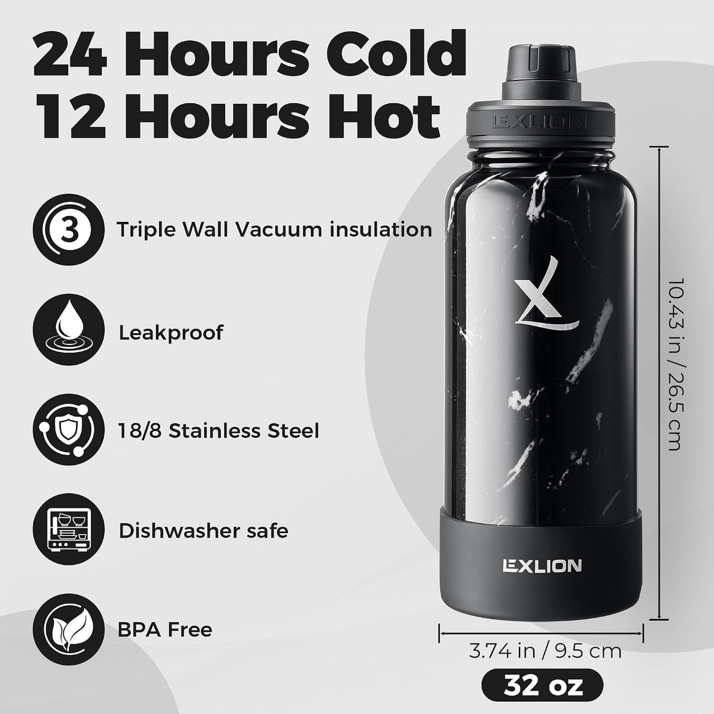 Lexlion Tea Infuser Water Bottle 22 Oz – Triple Wall Insulated Stainless Steel, Loose Leaf & Fruit Strainer, 3 Leakproof Lids, BPA-Free Silicone Sleeve, Reusable Thermal Mug