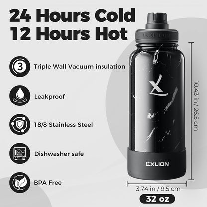 Lexlion Tea Infuser Water Bottle 22 Oz – Triple Wall Insulated Stainless Steel, Loose Leaf & Fruit Strainer, 3 Leakproof Lids, BPA-Free Silicone Sleeve, Reusable Thermal Mug