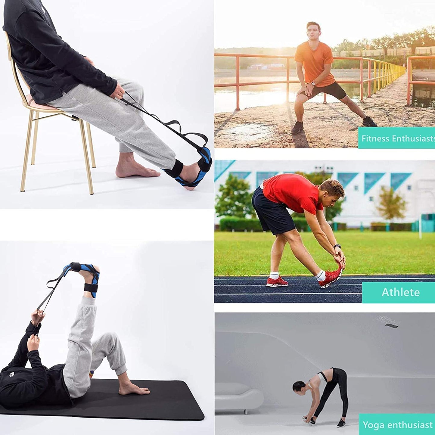 Stretching Strap, Fitness Yoga Stretch Strap with 7 Loops, Foot and Calf Stretcher Ankle Stretch Bands, Improve Strength Relieve Pain for Plantar Fasciitis Achilles Tendonitis Heel Spurs Drop Foot