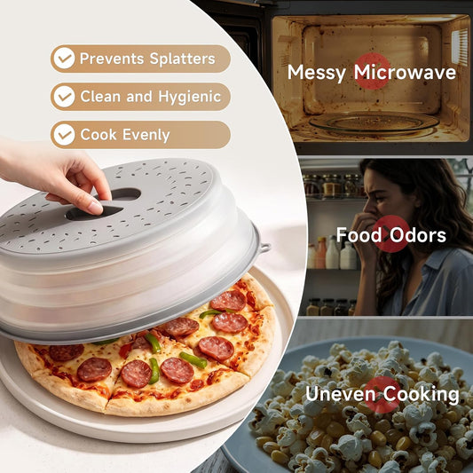 Collapsible Microwave Splatter Cover for Food, Grey