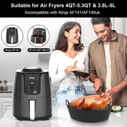 Silicone Air Fryer Liners 2 Pack, Reusable Liners Compatible for Ninja Foodi DZ201, DZ401, DZ550, COSORI, Chefman, Instant Air Fryer, and 6-in-1 8-10QT Air Fryer Baskets