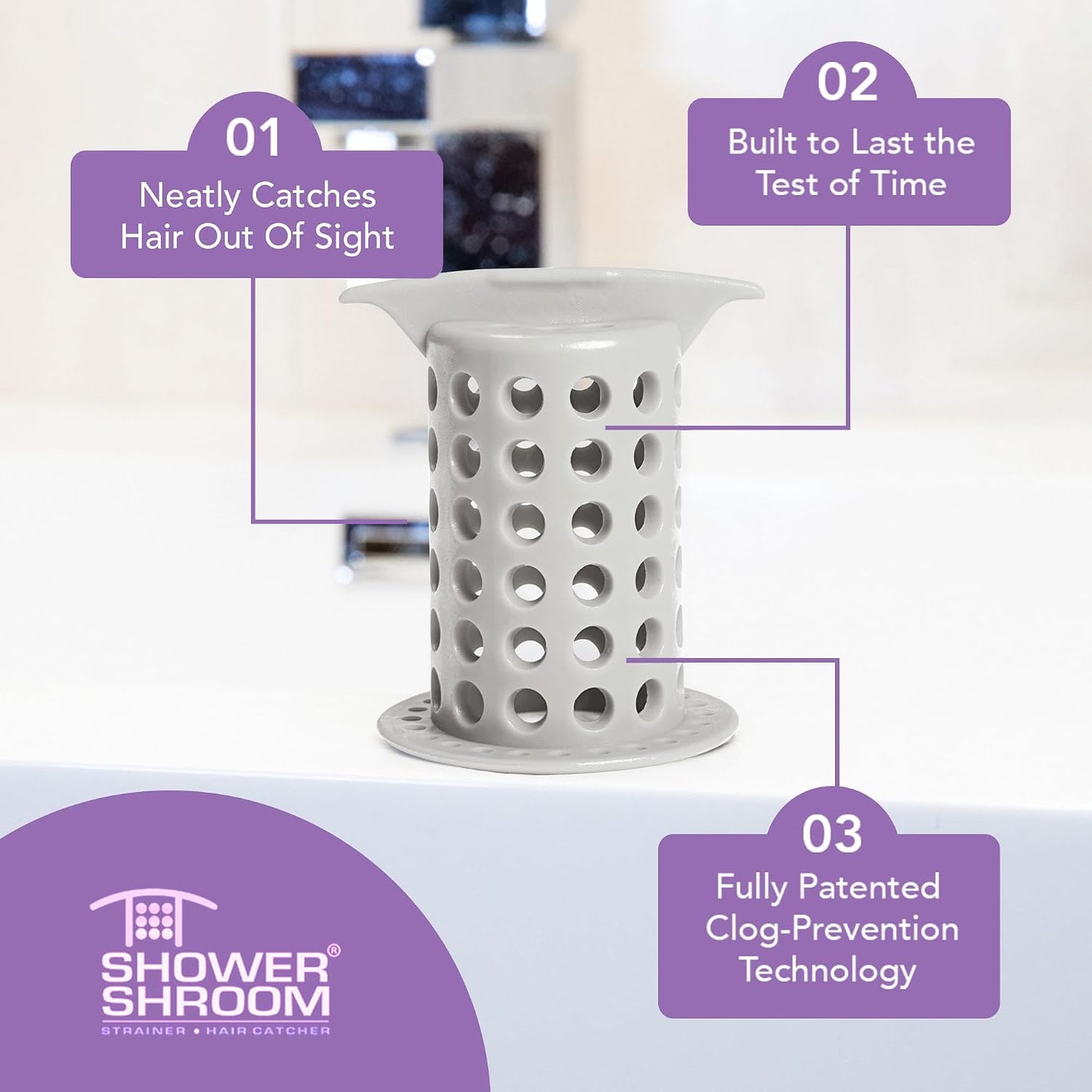 ShowerShroom the Revolutionary 2" Stand-Up Shower Stall Drain Protector Hair Catcher/Strainer, Blue