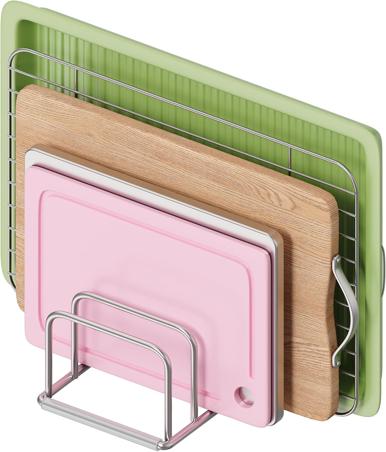 Cutting Board Holder Stand, Chopping Board Organizer Rack with 304 Stainless Steel, Cookie Sheet Storage Organizer, 1.0 & 1.2 Inch Wide Slots (1 Pack)