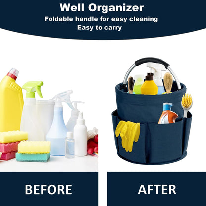 17L Cleaning Caddy with Handle, Cleaning Supplies Organizer, Foldable Storage Basket, Cleaning Supply Caddy, Portable Multi Cleaning Bucket Bag for Home, Garden (Blue)
