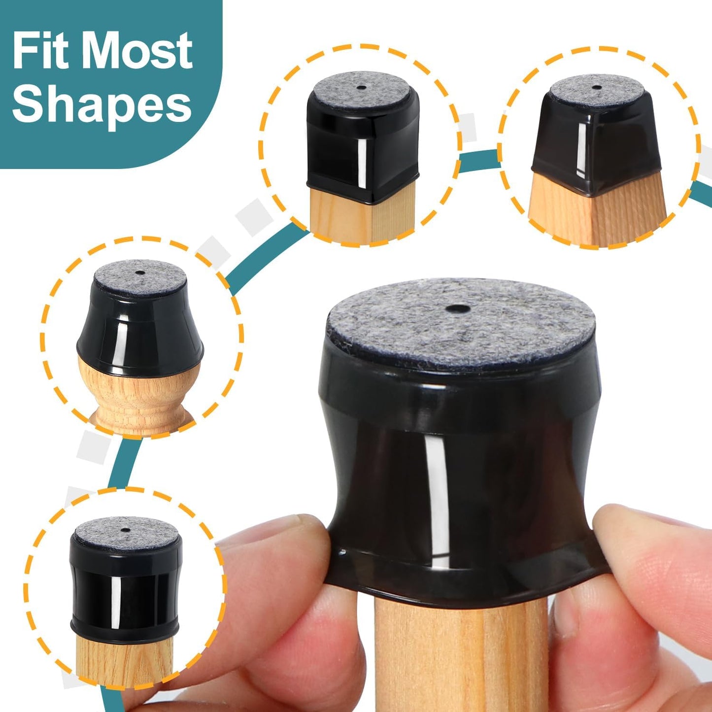 Ansible 24 Pcs Chair Leg Floor Protectors Square | Silicone Felt Furniture Leg Pads Caps Covers for Hardwood Floors (Fit:1-1/16" to 1-5/8")