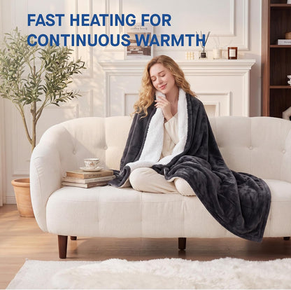 Sealy Electric Blanket Throw 50×60, Flannel to Sherpa, Charcoal