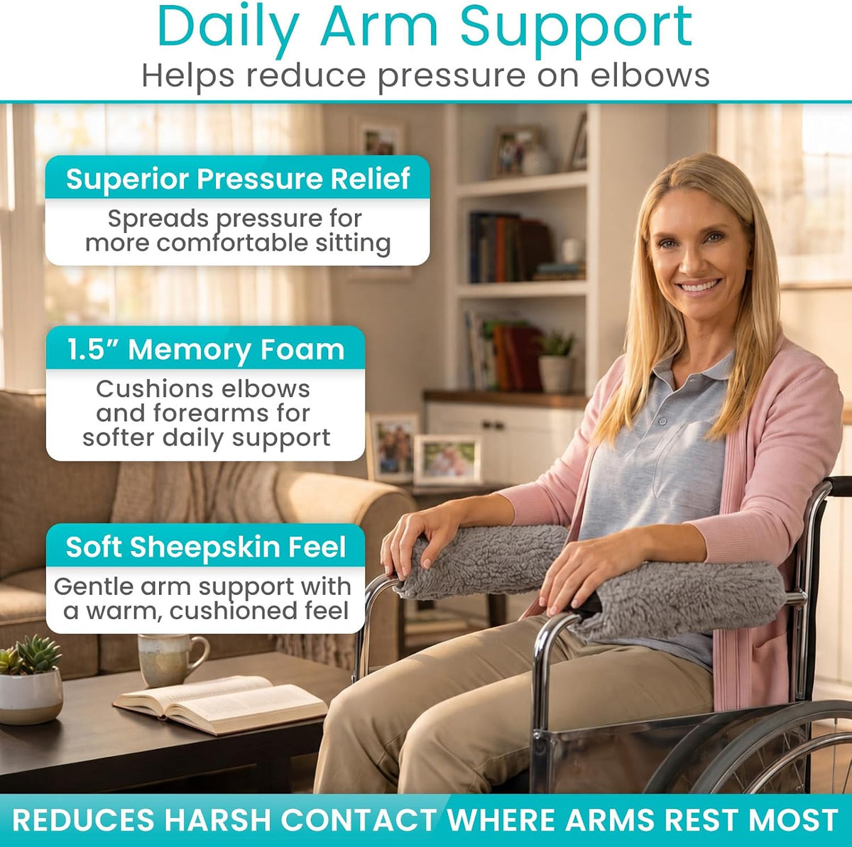 Vive Wheelchair Armrest Pads (2 PCS) - Memory Foam Sheepskin Cushion