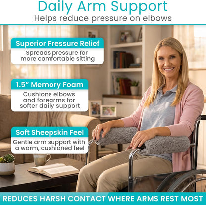 Vive Wheelchair Armrest Pads (2 PCS) - Memory Foam Sheepskin Cushion