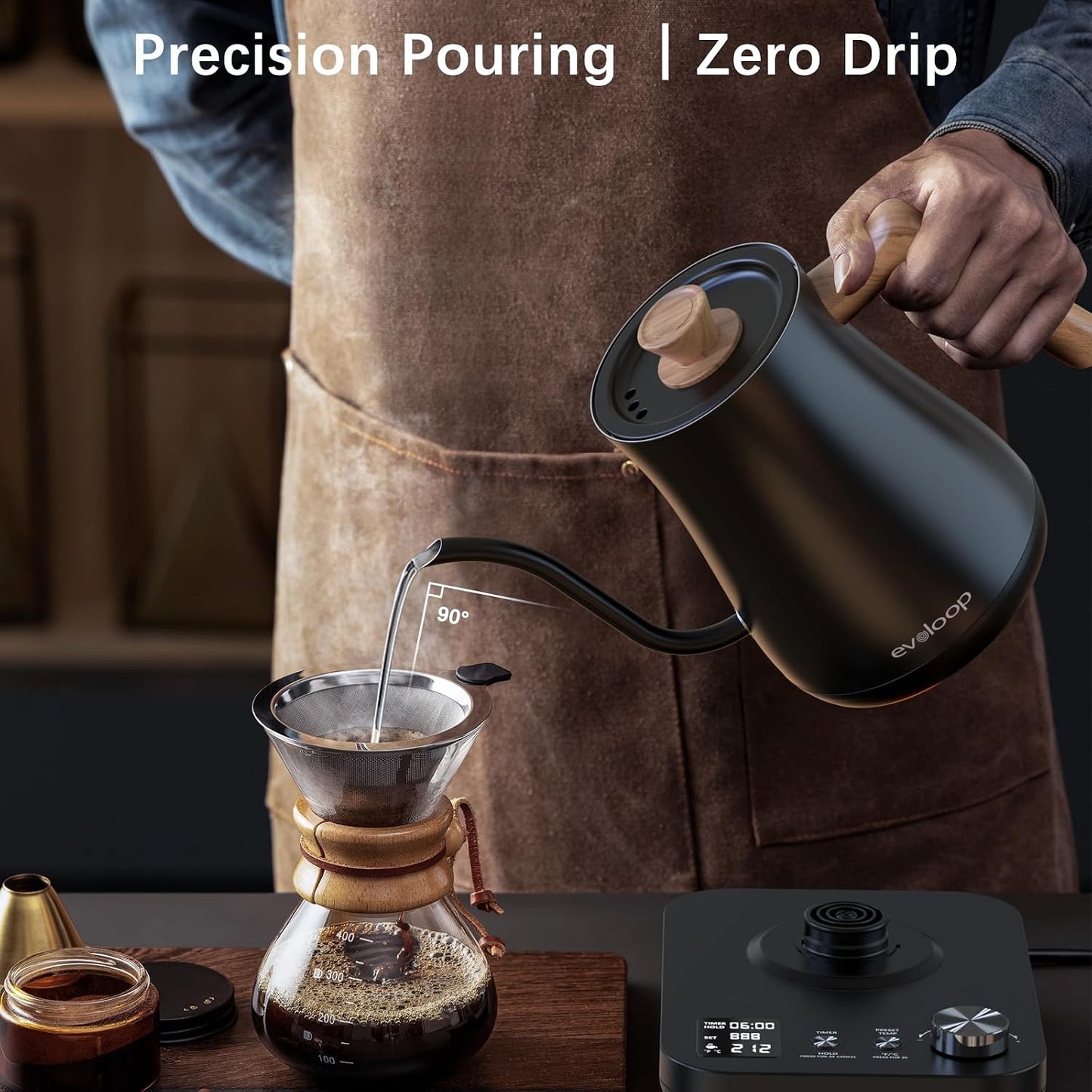 Gooseneck Electric Kettle, Electric tea Kettles, ±1℉ Temperature Control for Pour-Over Coffee & Tea Brewing, Stainless Steel Inner, Quick Heating, Boil Hot Water, 1200W/0.8L (Black Wooden)