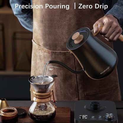 Gooseneck Electric Kettle, Electric tea Kettles, ±1℉ Temperature Control for Pour-Over Coffee & Tea Brewing, Stainless Steel Inner, Quick Heating, Boil Hot Water, 1200W/0.8L (Black Wooden)