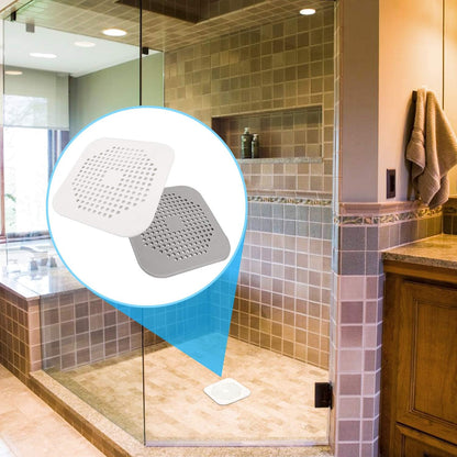 Square Drain Cover for Shower 5.7-inch TPR Drain Hair Catcher Flat Silicone Plug for Bathroom and Kitchen Filter Shower Drain Protection Flat Strainer Stopper with Suction Cups 2 Pack (Grey)
