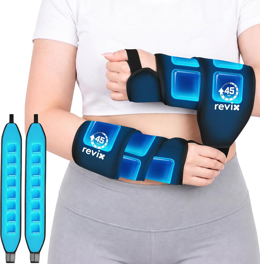REVIX 45-Min Long-Lasting Wrist Ice Pack for Carpal Tunnel Relief, 2-Pack | Reusable Cold Gel Wrap for Wrist & Hand Surgery Recovery, Sprains & Tendonitis, Hands-Free Ice Pack for Men & Women