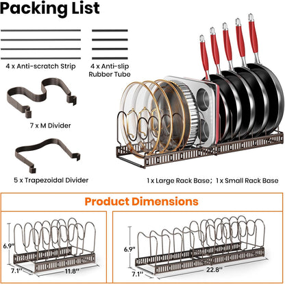 MUDEELA Expandable Pot Pan Lid Organizers inside Cabinet, 10 Divider-Black | Expandable 11.8–22.9", 10 Adjustable Divider, Tool-Free Assembly, Non-Slip, Scratch-Proof, For Pan Lid Cutting Board Bakeware