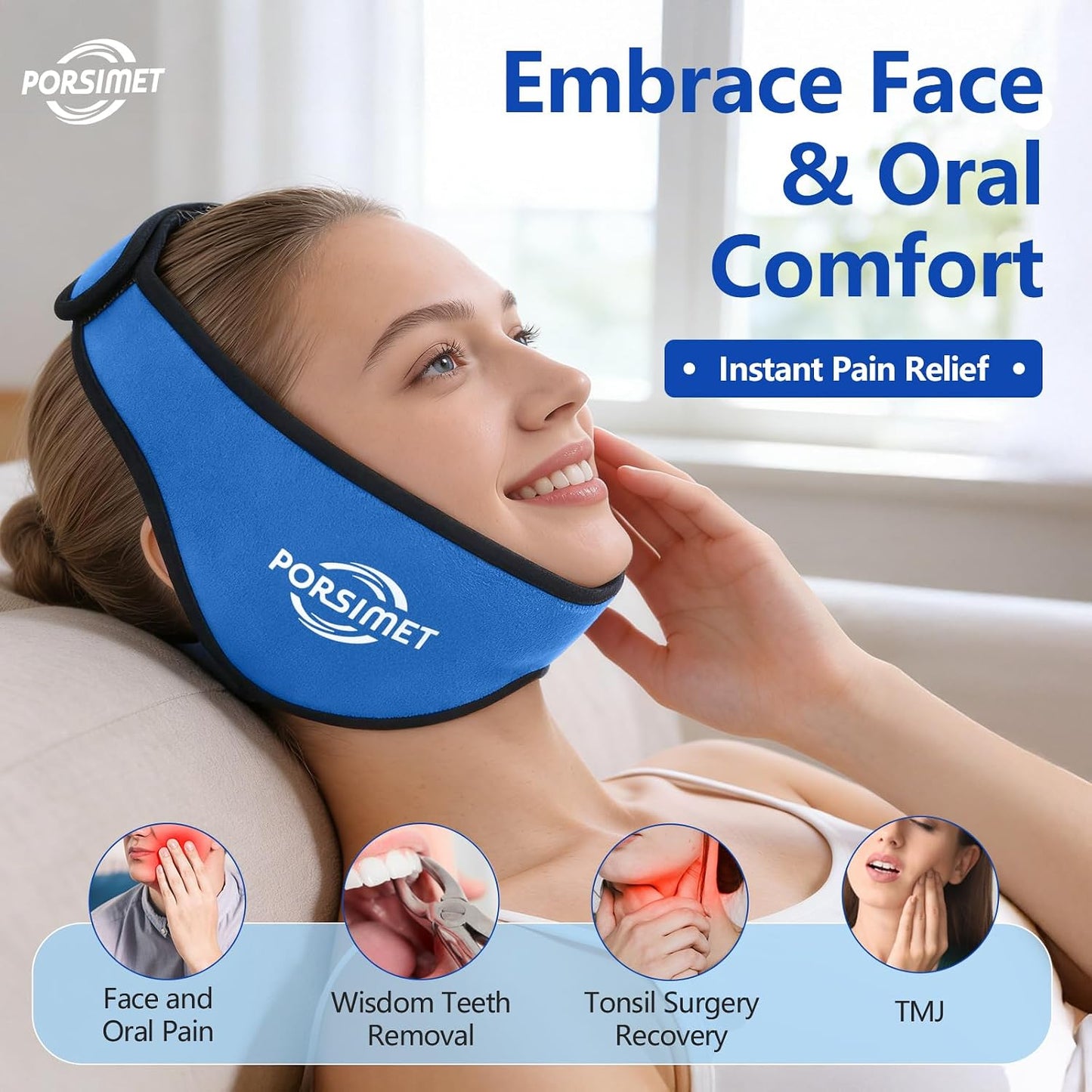 Wisdom Teeth Ice Pack Head Wrap for Face Oral Surgery Recovery, Large Face Ice Pack Jaw Ice Wrap with 4 Hot/Cold Gel Packs for TMJ Relief, Oral Surgery, Tooth Extraction, Dental Implants