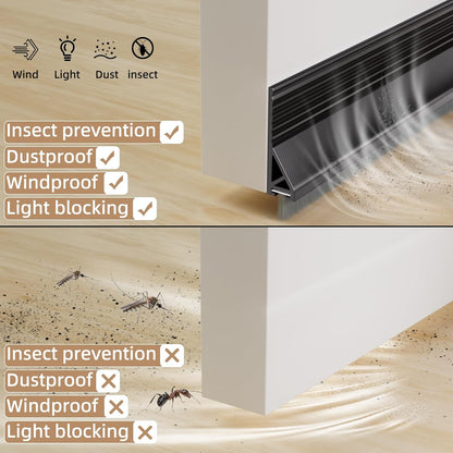 KNEELISA 39”X 1 Pack Door Sweep Brush Bottom Exterior & Interior,Silicone | Adhesive Under Door Draft Stopper with Bristle,Gap Filler Noise Blocker,Soundproofing Seal Strip,Black