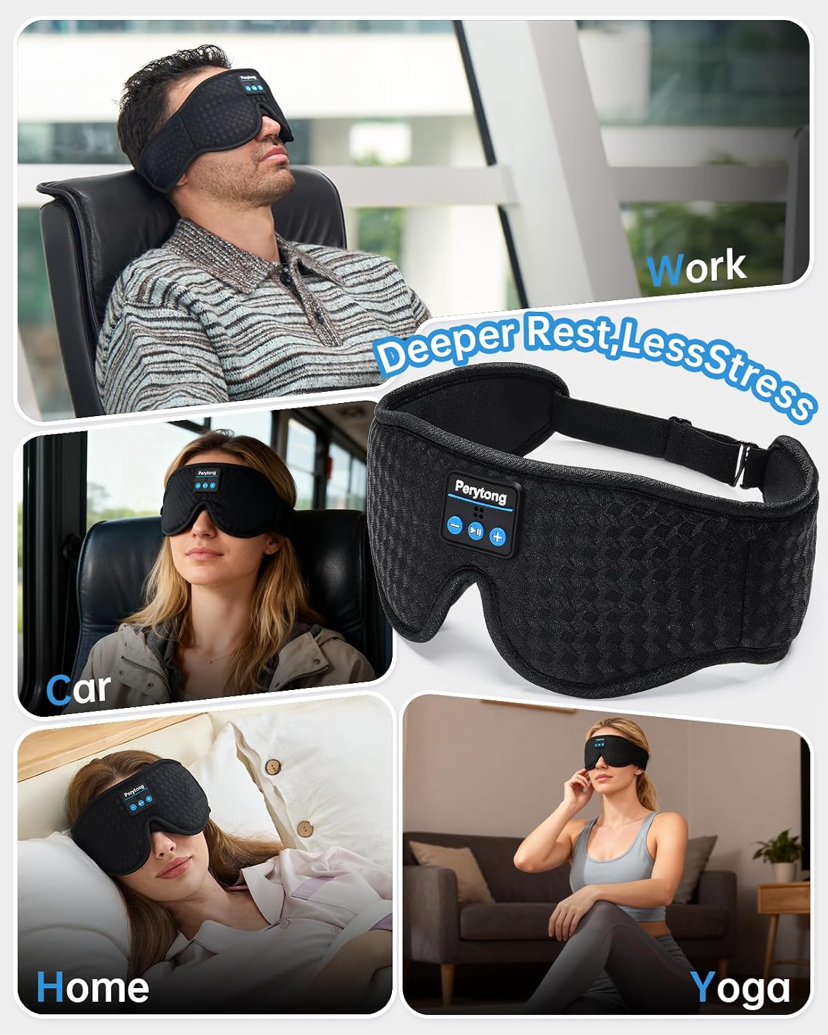 Perytong Sleep Mask with Bluetooth 5.4 Headphones, Wireless Music Sleep Eye Mask for Side Sleepers, 3D Contoured Comfort & Built-in HD Stereo Earphones, Blackout for Travel (Peach Pink)