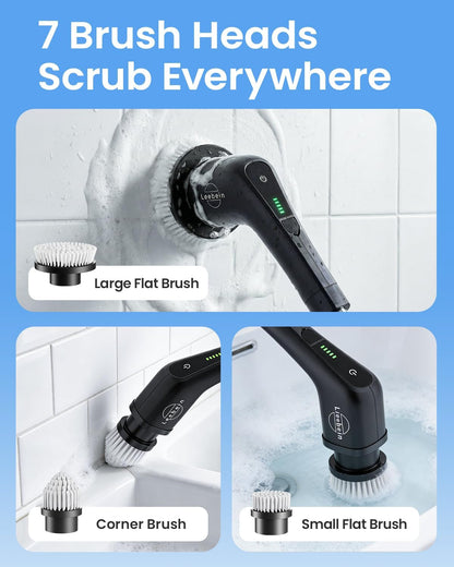 Leebein Electric Spin Scrubber, Cordless Cleaning Brush with 8 Replaceable Brush Heads, Tub and Floor Tile 360 Power Scrubber Dual Speed with Adjustable & Detachable Handle for Bathroom Kitchen Car