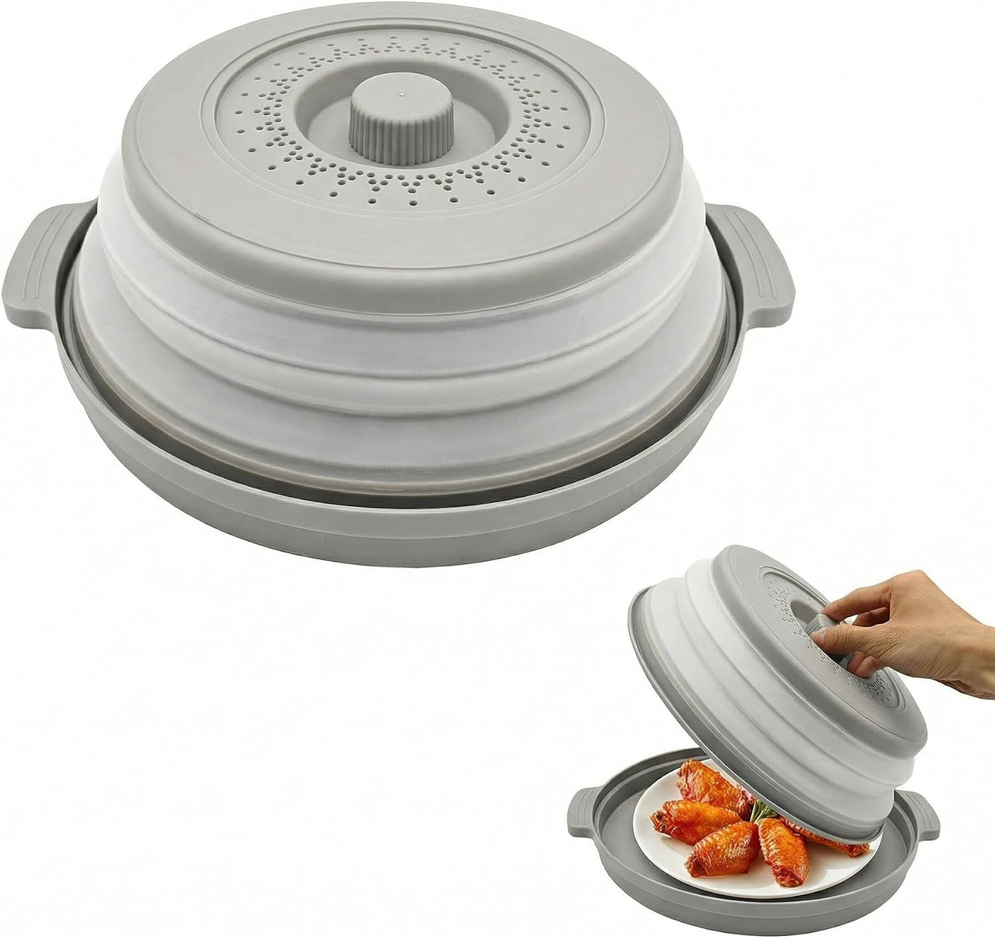 Microwave Cover for Food, 10.2 Inch Microwave Splatter Cover with Anti-Scald Tray, Collapsible Vented Microwave Plate Cover, BPA-Free Food Lid with Handles for Compact Microwaves