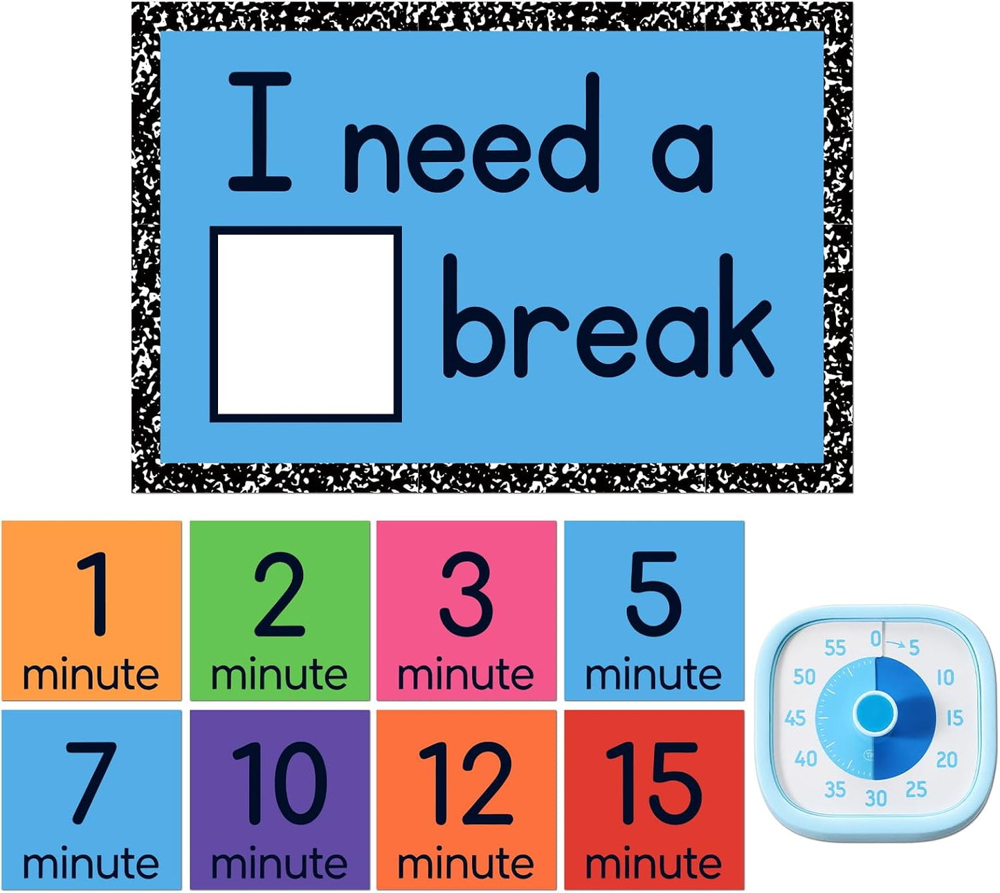 10 Pcs Calm Down Corner Supplies L Need a Break Magnetic Visual Calming Corner Support Including Break Card Countdown Clock for Special Education Study Office Meetings Supplies