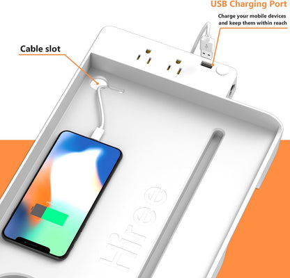 Bedside Shelf for Dorm Bunk Bed with USB Charging Port and 2 AC Outlets, Bedside Caddy, Attachable Bedside Table, College Dorm Essential Clip On Bedside Tray, Bunk Bed Accessories, Bedroom Furniture