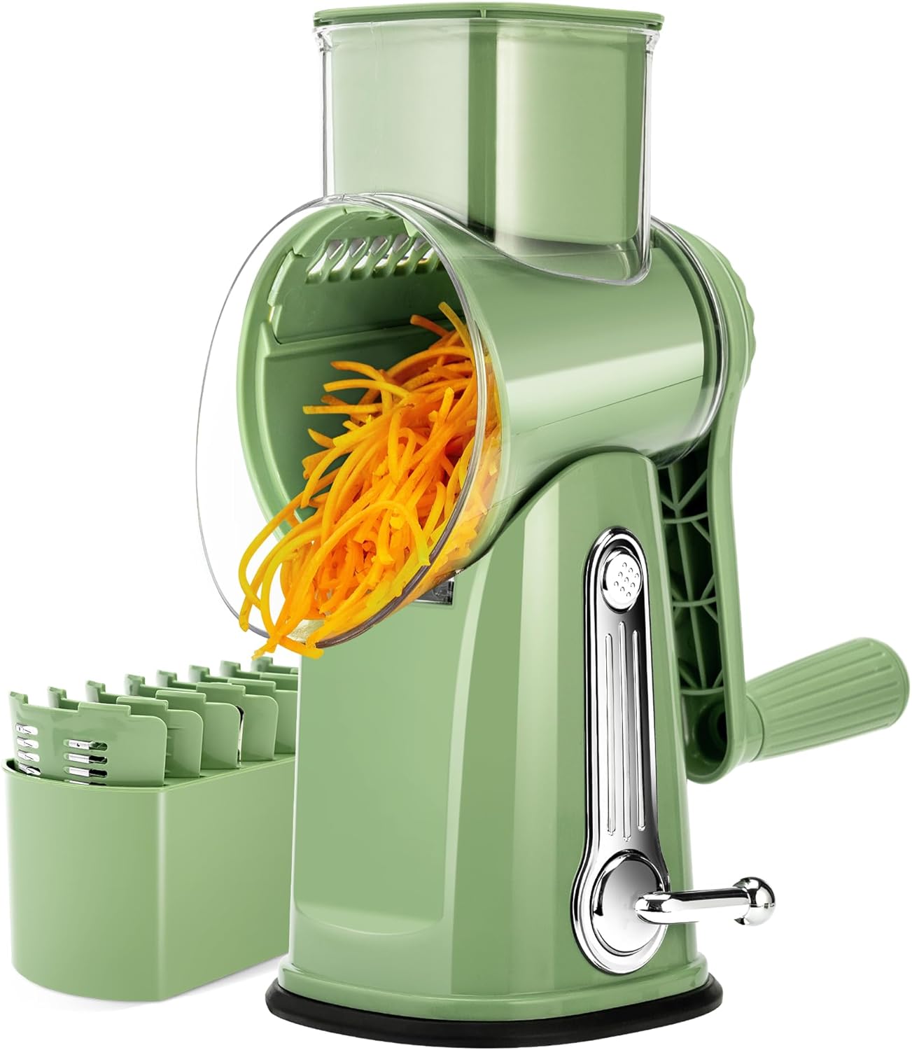 SUSTEAS Rotary Cheese Grater 5 Blades,Kitchen Mandoline Vegetable Slicer | White, Easy to Clean, Strong Suction Base, 5 Blades Storage Box, Round Mandoline Slicer & Food Chopper for Salad